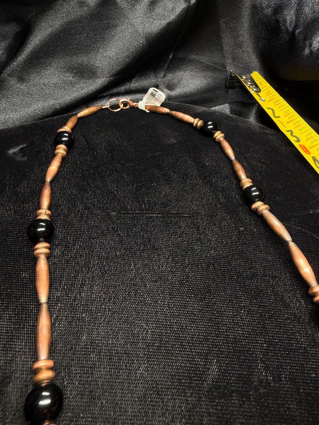 Copper Pearl & Saucer Beaded Necklace with Black Onyx Accents