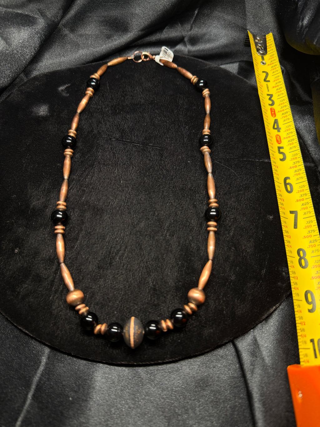 Copper Pearl & Saucer Beaded Necklace with Black Onyx Accents