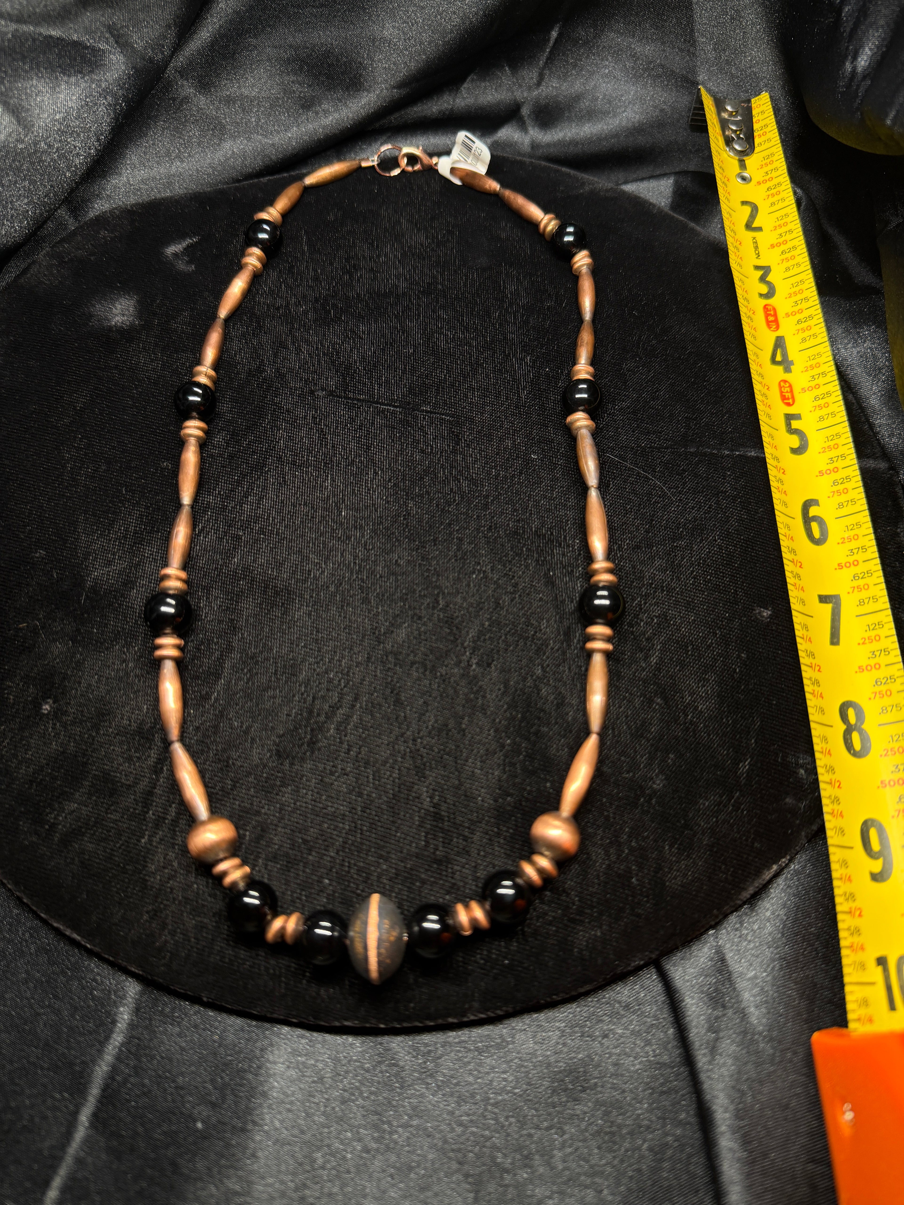 Copper Pearl & Saucer Beaded Necklace with Black Onyx Accents