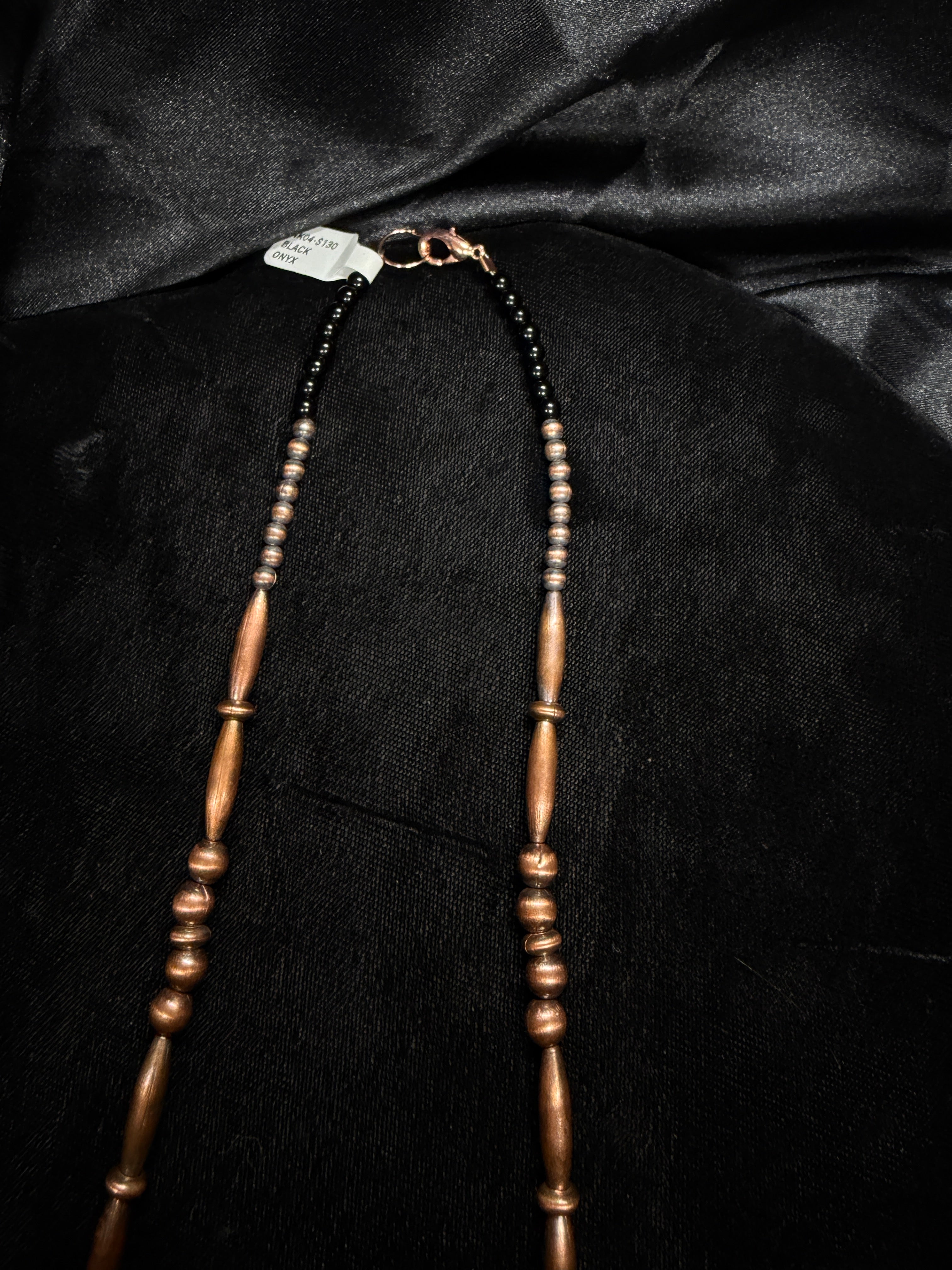 Copper Pearl & Black Onyx Beaded Necklace