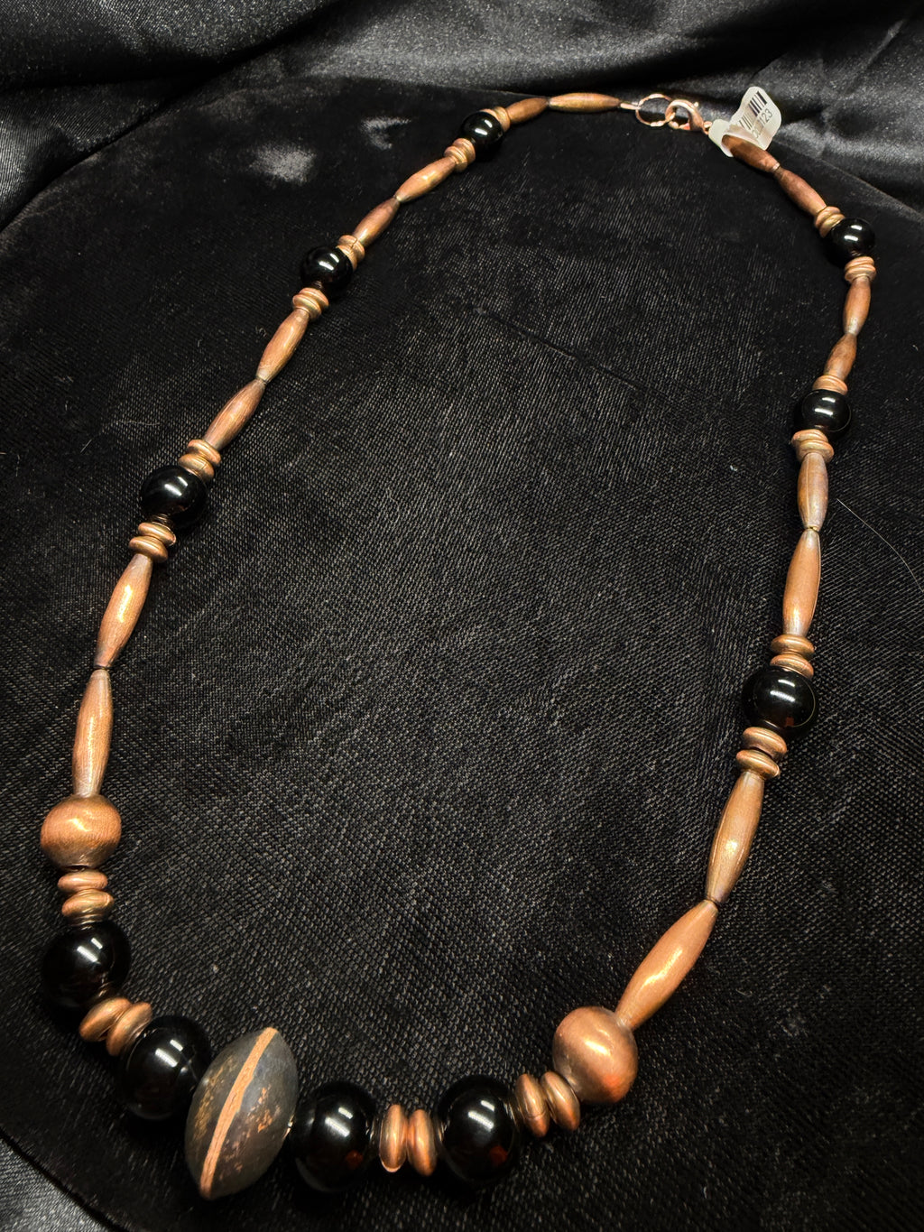 Copper Pearl & Saucer Beaded Necklace with Black Onyx Accents