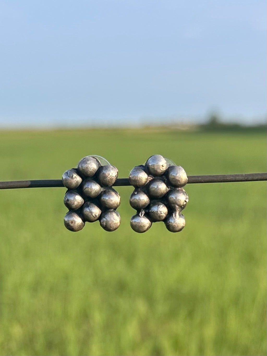 Handcrafted Sterling Silver Cluster Stud Earrings by Caddo Artist Kara Shepard Dougherty