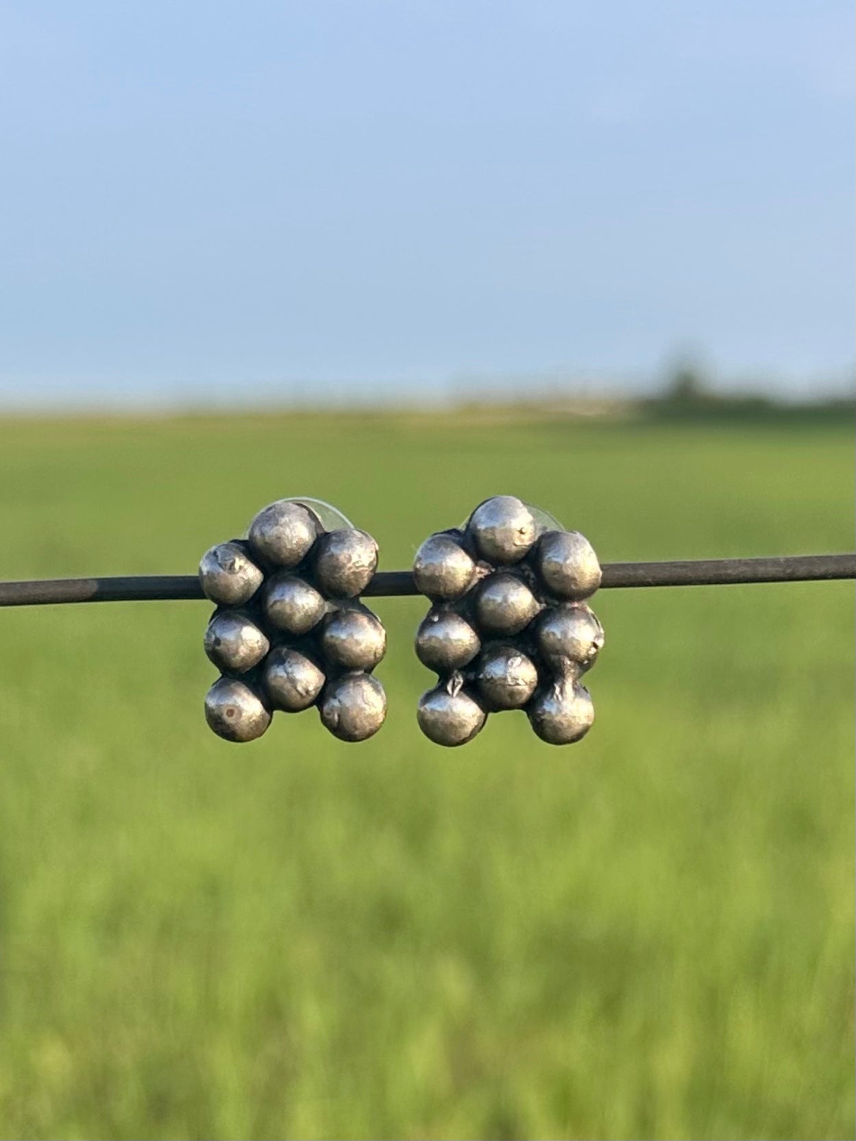 Handcrafted Sterling Silver Cluster Stud Earrings by Caddo Artist Kara Shepard Dougherty