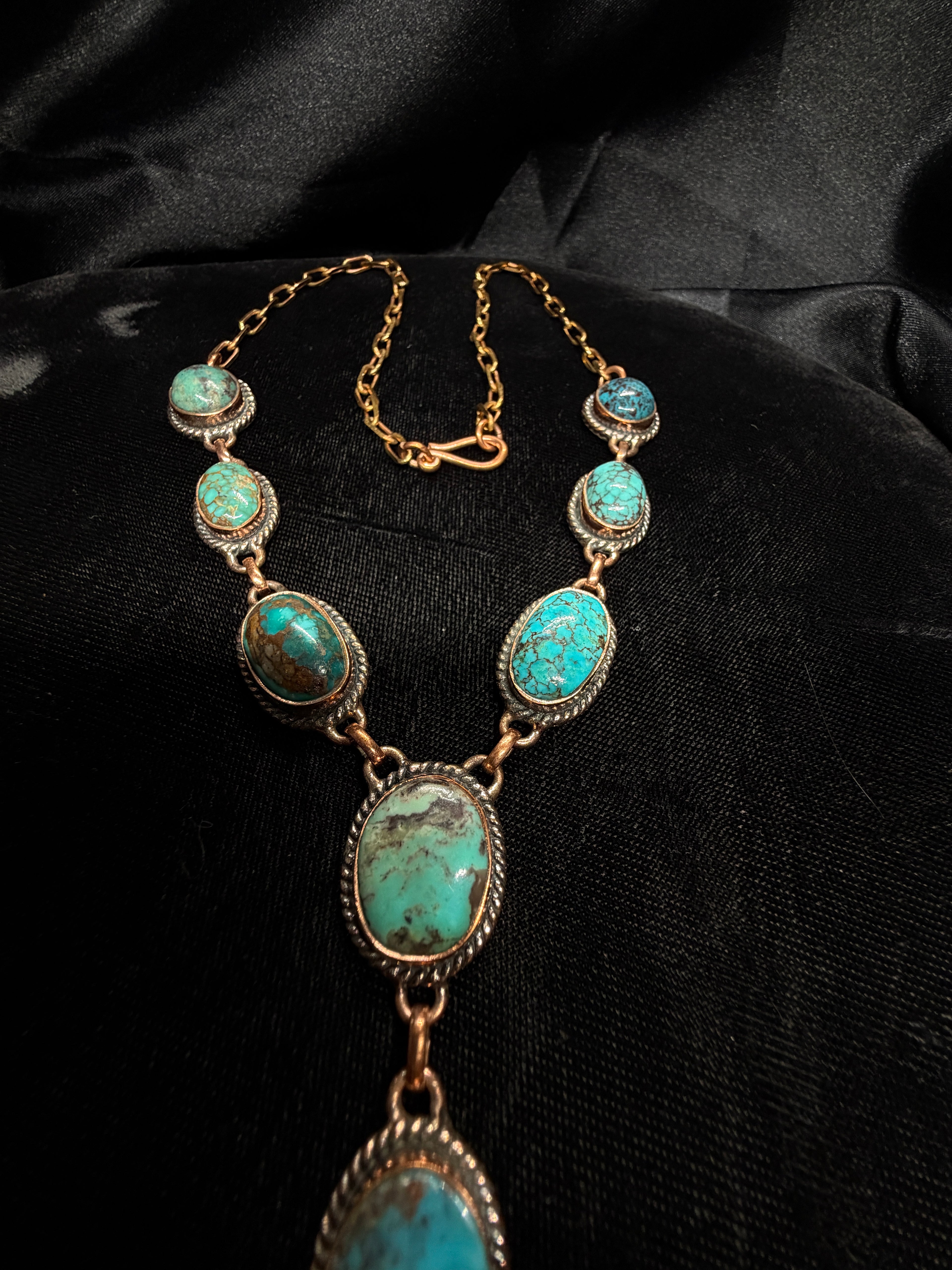 Copper Turquoise Y-Drop Statement Necklace