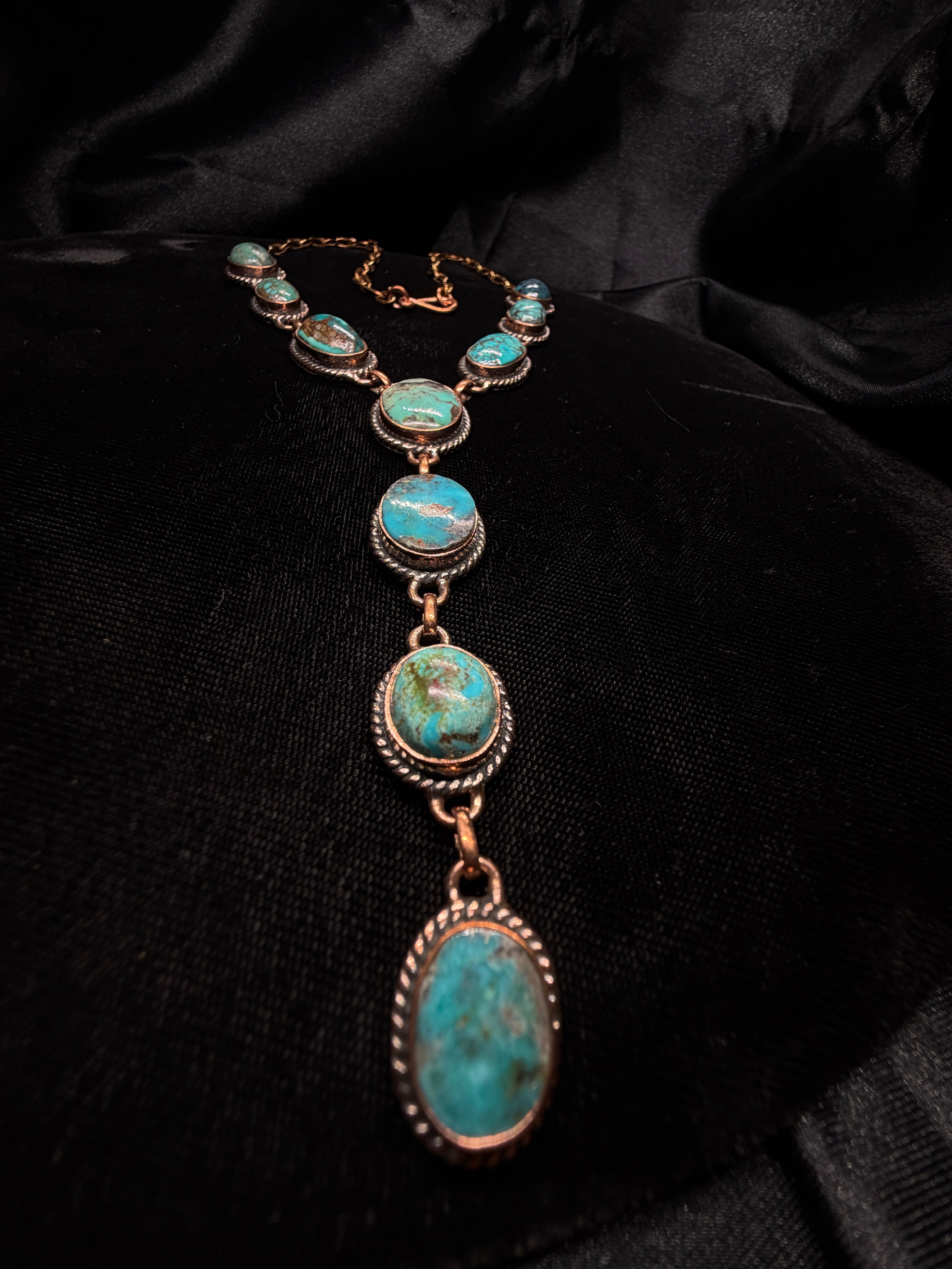 Copper Turquoise Y-Drop Statement Necklace