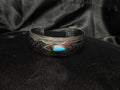 German Silver Hand-Stamped Turquoise Accent Cuff Bracelet