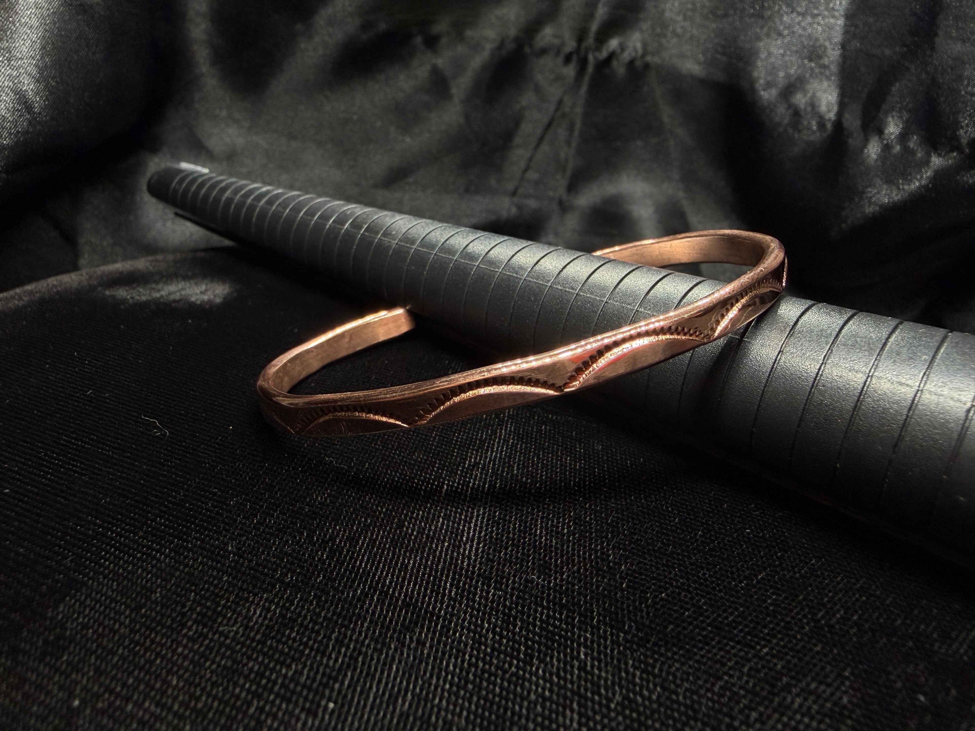 Hand-Stamped Copper Wave Cuff Bracelet