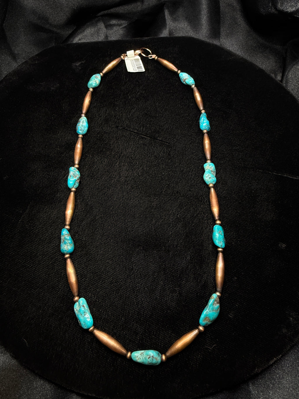 Genuine Green Lander Turquoise Nugget & Copper Necklace