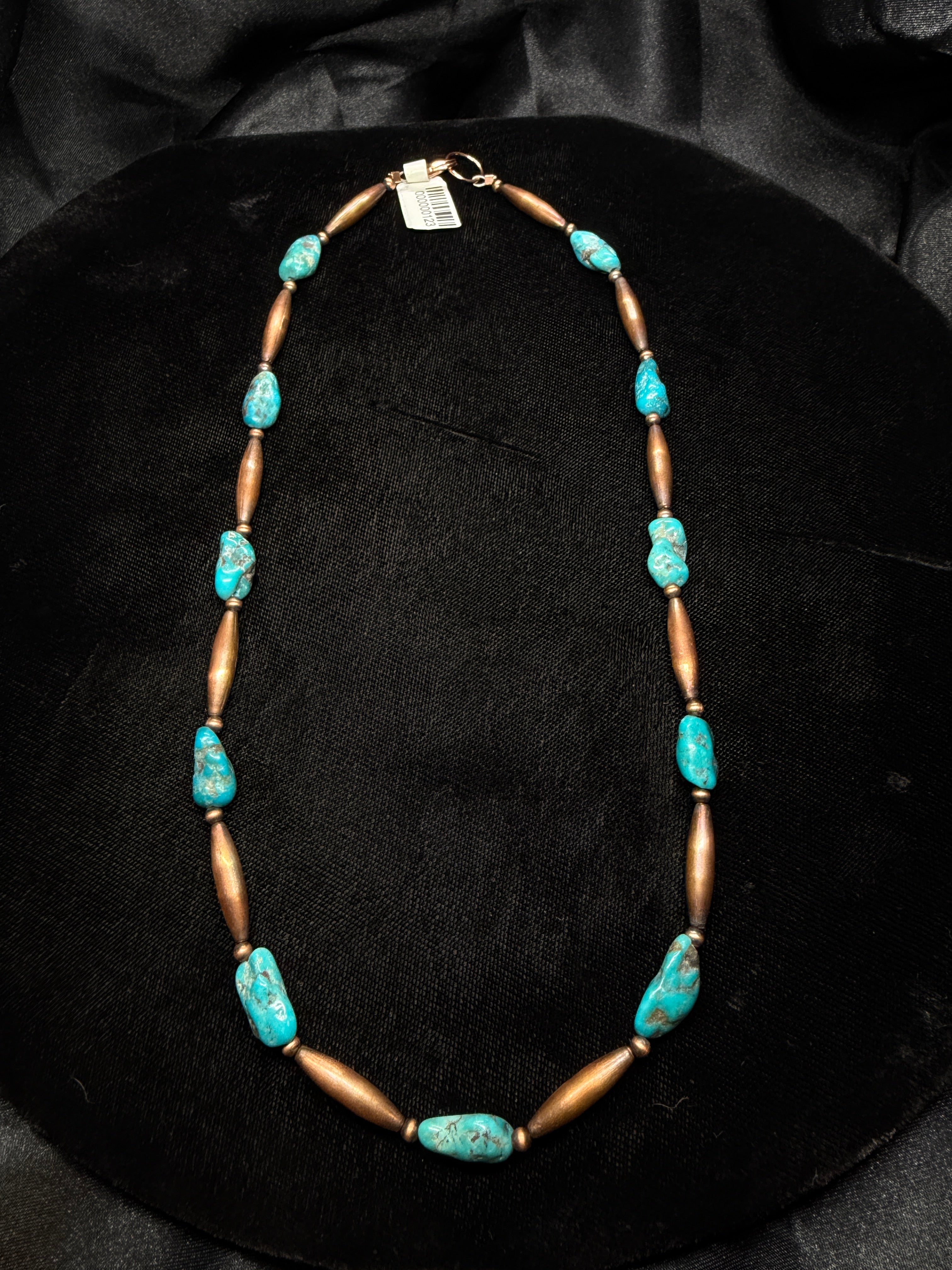Genuine Green Lander Turquoise Nugget & Copper Necklace