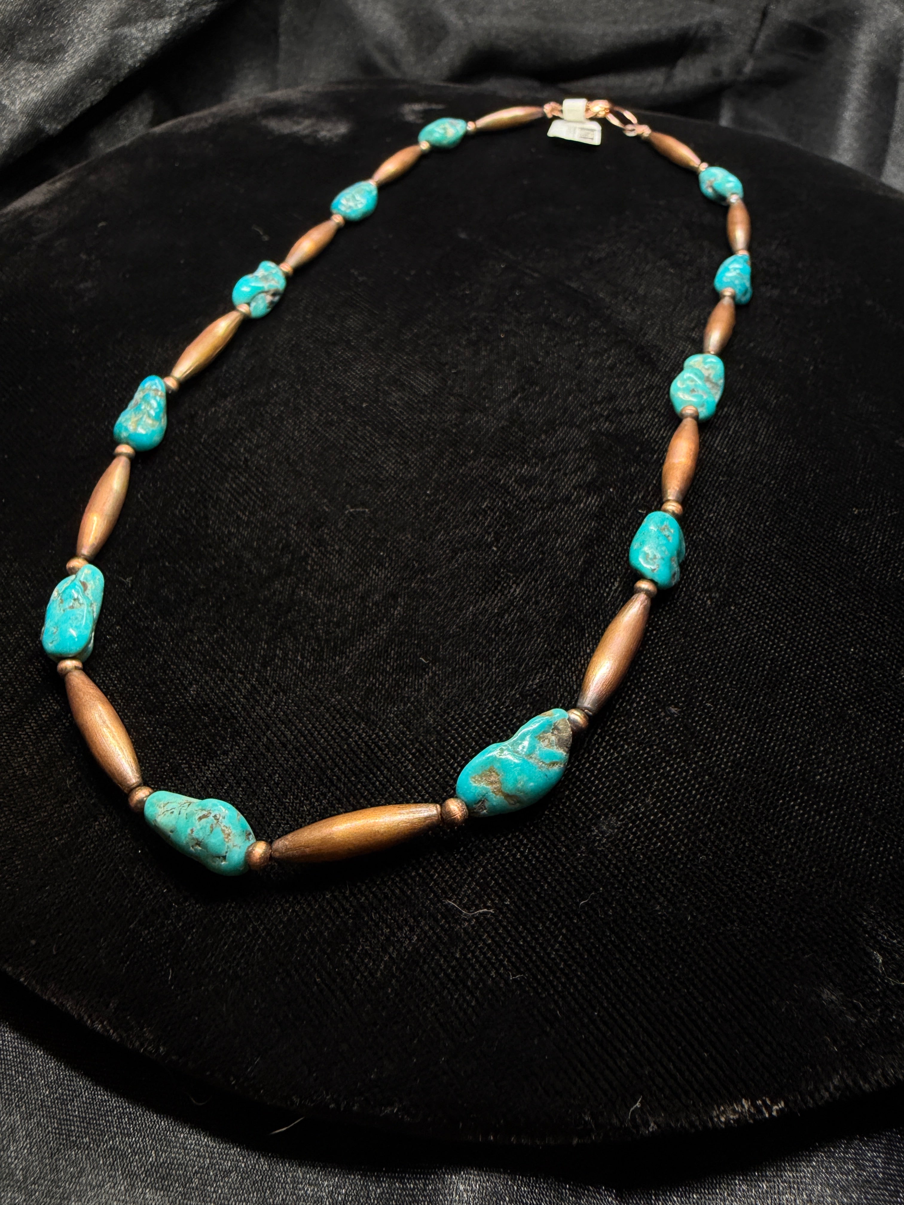 Genuine Green Lander Turquoise Nugget & Copper Necklace