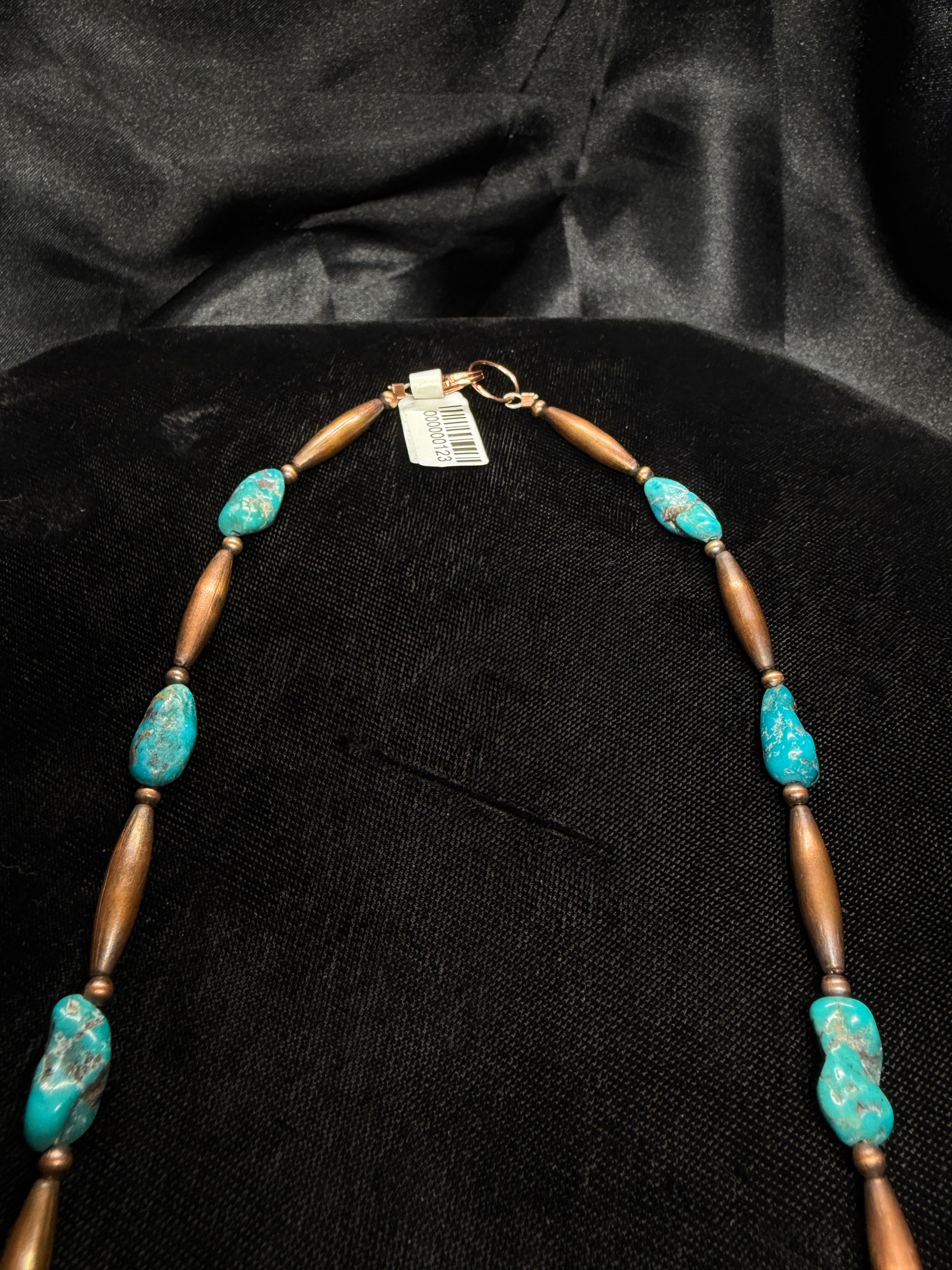 Genuine Green Lander Turquoise Nugget & Copper Necklace