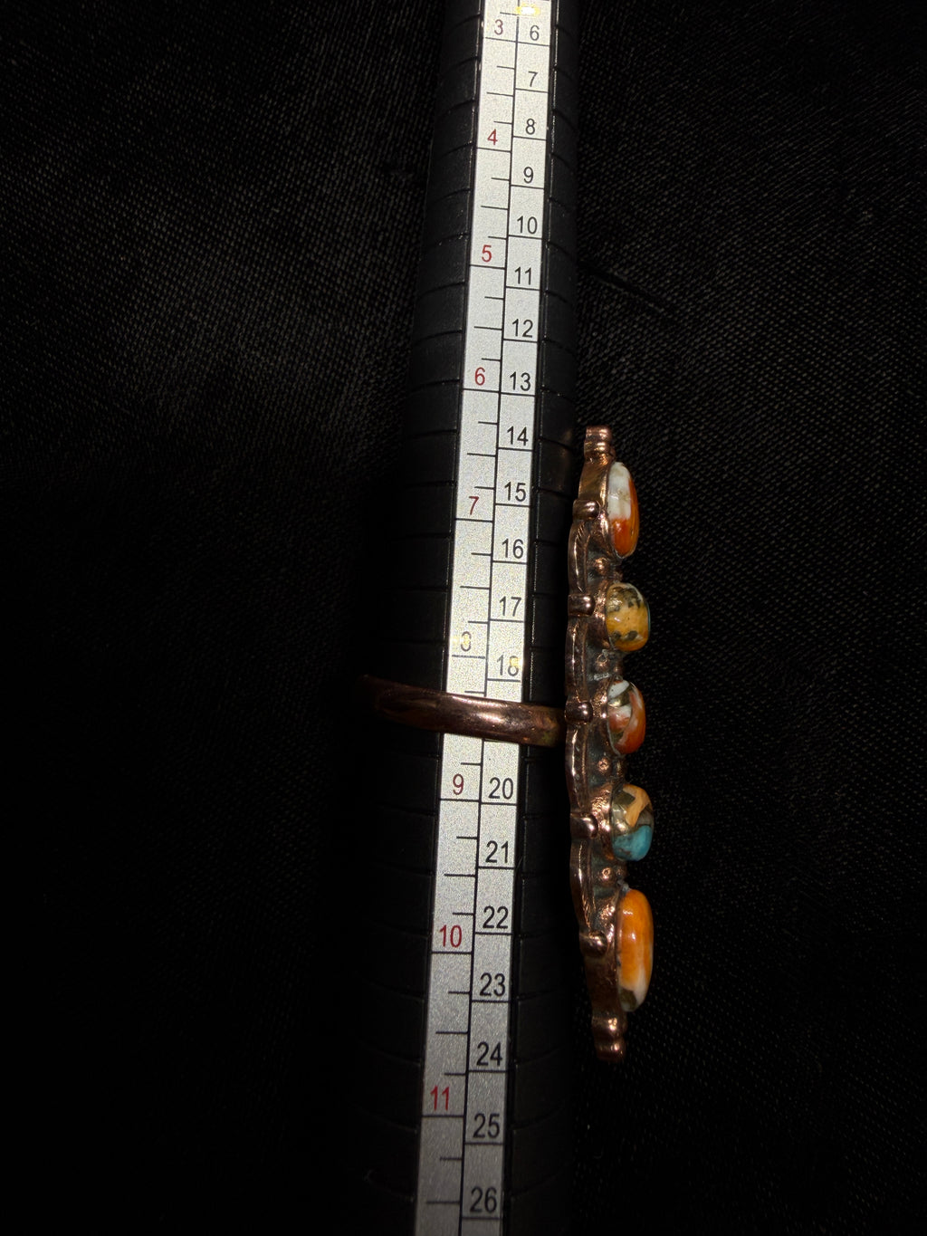 Copper Spiny Oyster Shell & Turquoise Cluster Adjustable Ring