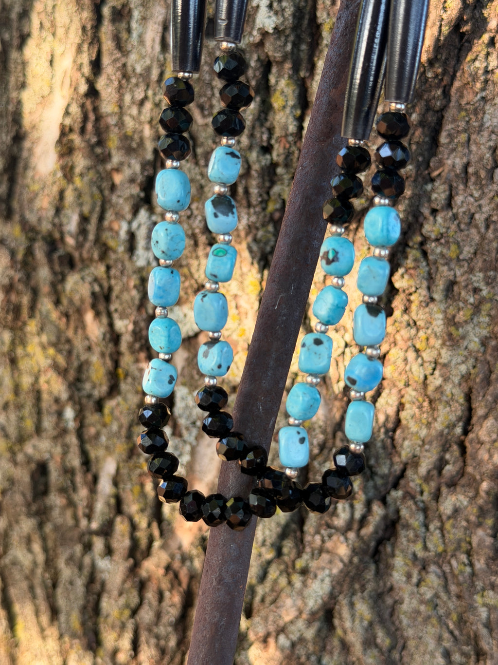 Turquoise, Buffalo Horn, Glass Beads, Double Strand Necklace by Caddo Artist Elizabeth Stephens