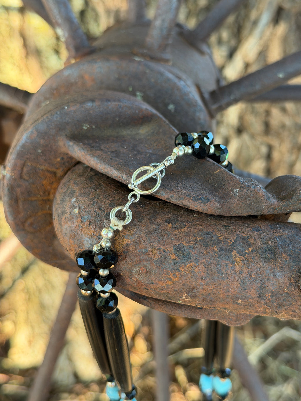 Turquoise, Buffalo Horn, Glass Beads, Double Strand Necklace by Caddo Artist Elizabeth Stephens