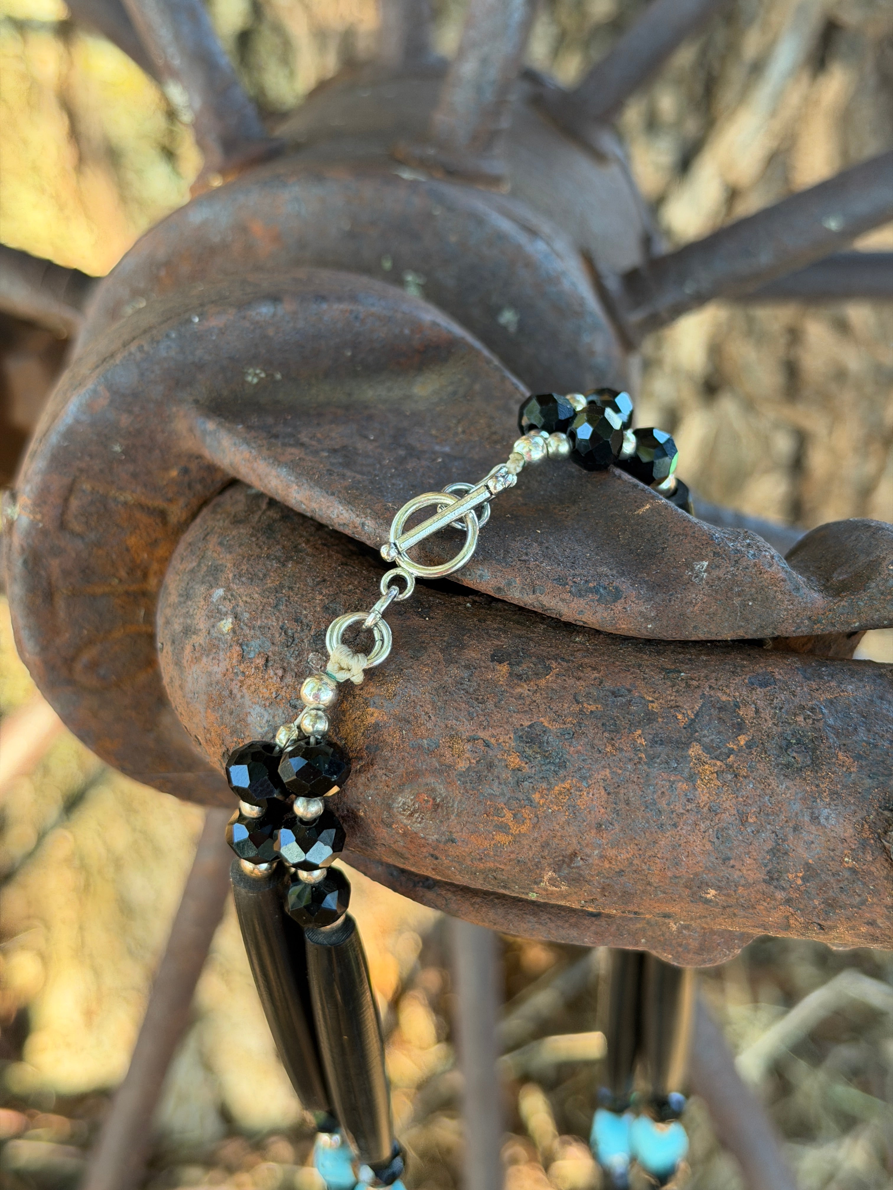 Turquoise, Buffalo Horn, Glass Beads, Double Strand Necklace by Caddo Artist Elizabeth Stephens