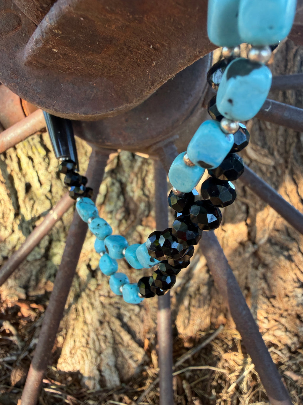 Turquoise, Buffalo Horn, Glass Beads, Double Strand Necklace by Caddo Artist Elizabeth Stephens