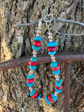 Turquoise & Coral Beaded Bracelet by Caddo Artist Elizabeth Stephens