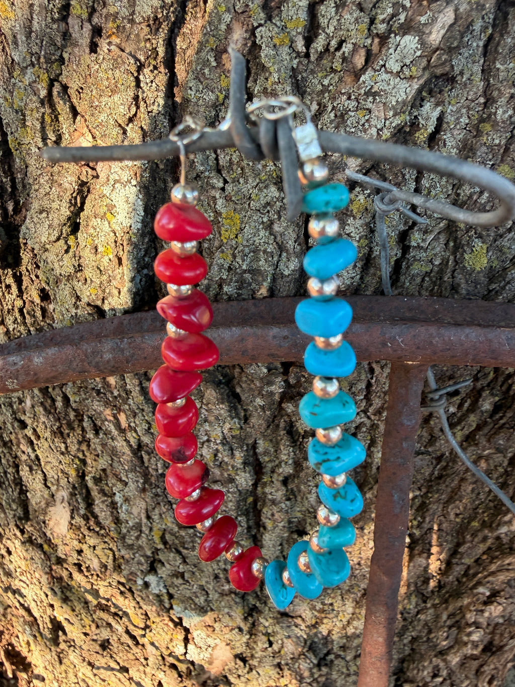 Turquoise & Red Coral Beaded Bracelet by Caddo Artist Elizabeth Stephens