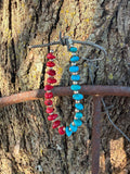 Turquoise & Red Coral Beaded Bracelet by Caddo Artist Elizabeth Stephens