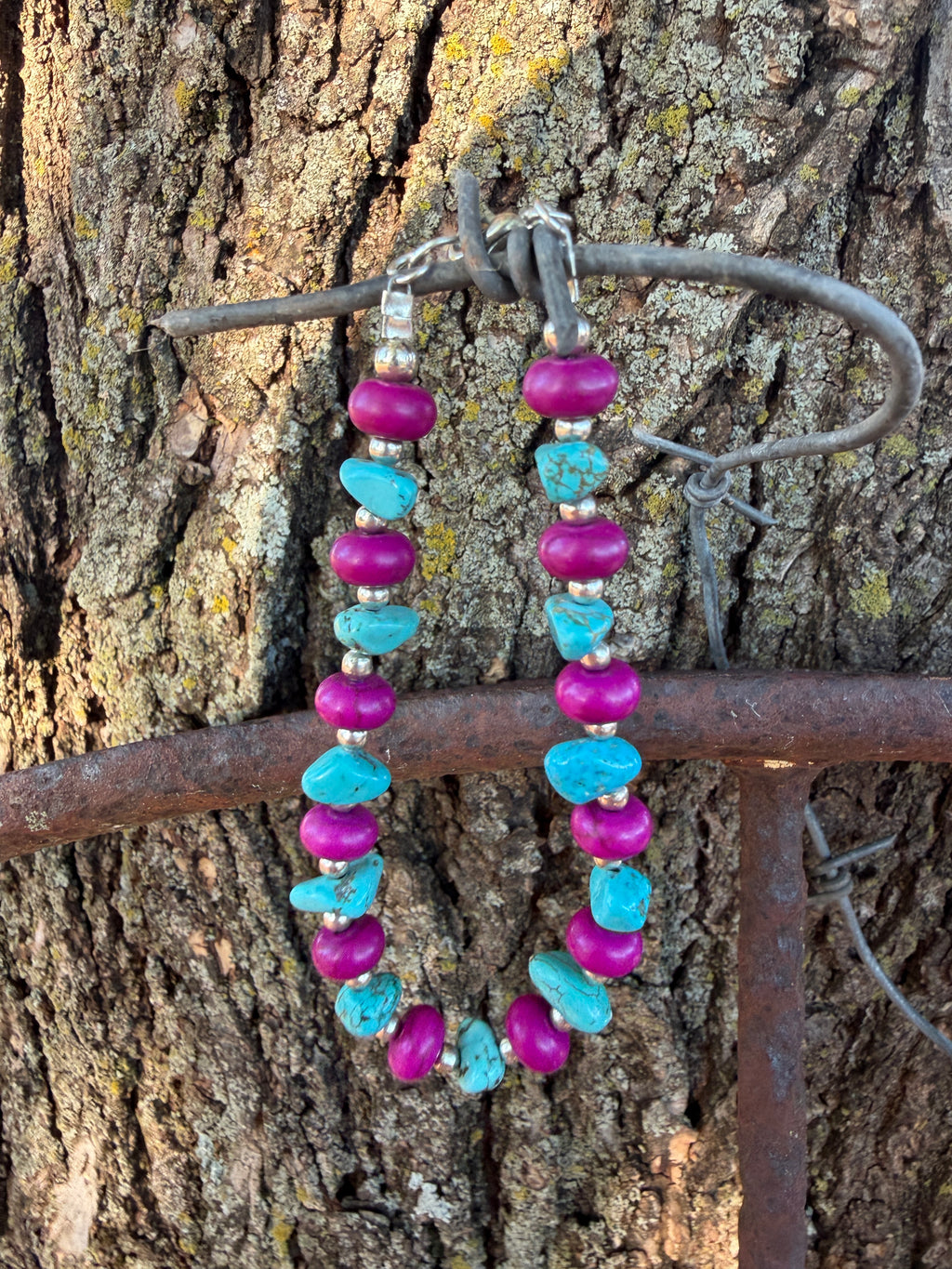 Turquoise & Purple Howlite Beaded Bracelet by Caddo Artist Elizabeth Stephens