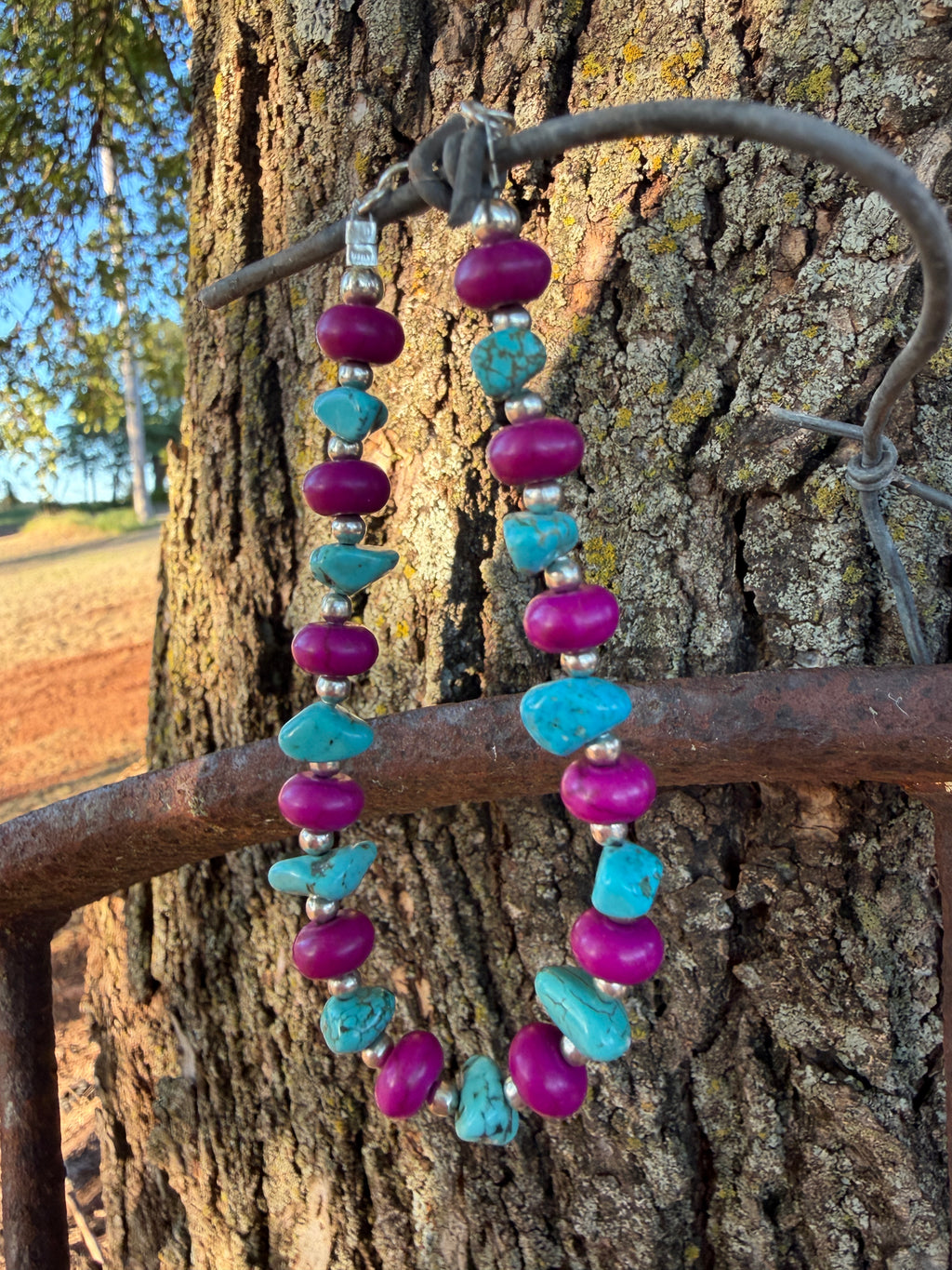 Turquoise & Purple Howlite Beaded Bracelet by Caddo Artist Elizabeth Stephens
