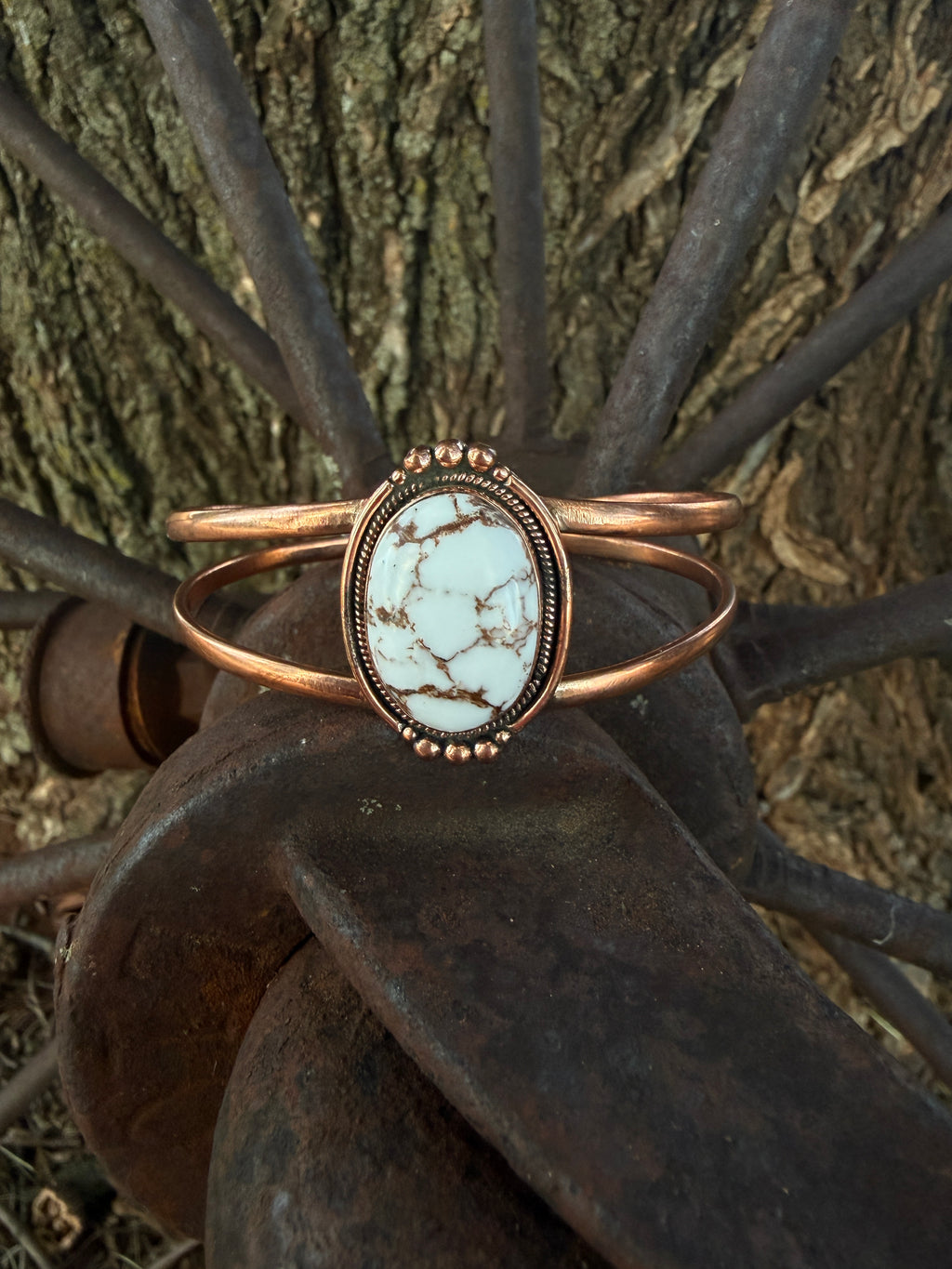 Handcrafted Copper Wild Horse Stone Cuff Bracelet