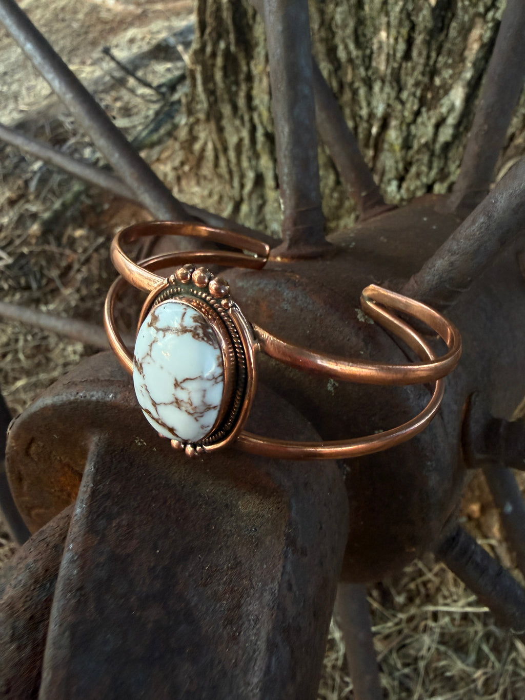 Handcrafted Copper Wild Horse Stone Cuff Bracelet