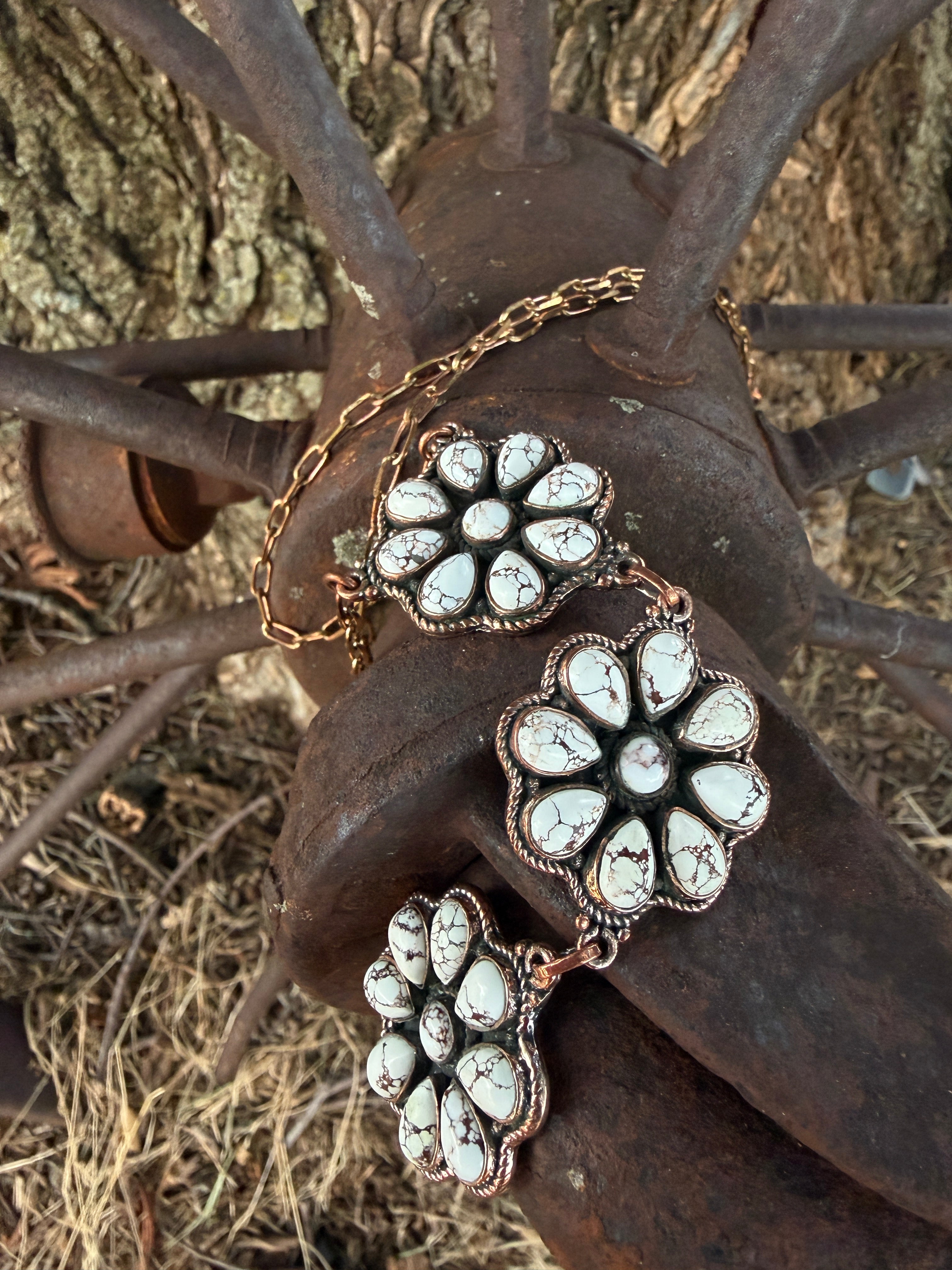 Handcrafted Copper Wild Horse Stone Floral Necklace
