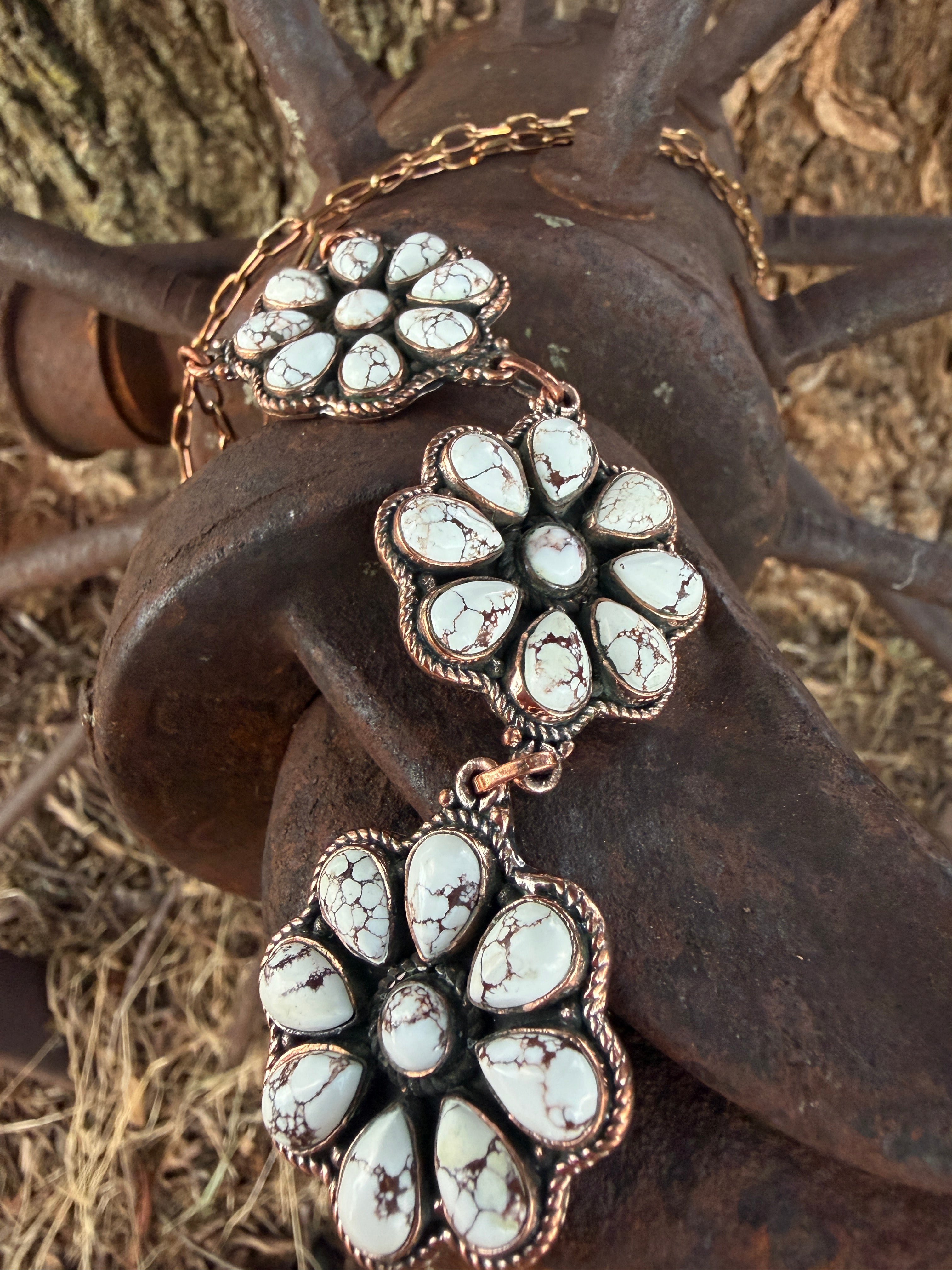 Handcrafted Copper Wild Horse Stone Floral Necklace
