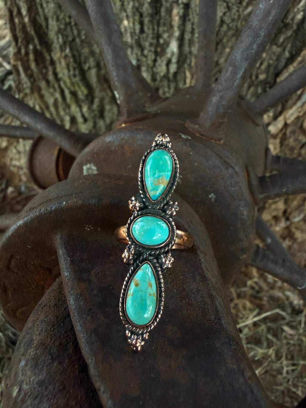 Handcrafted Copper Triple Turquoise Ring – Size 7
