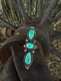 Handcrafted Copper Triple Turquoise Ring – Size 7