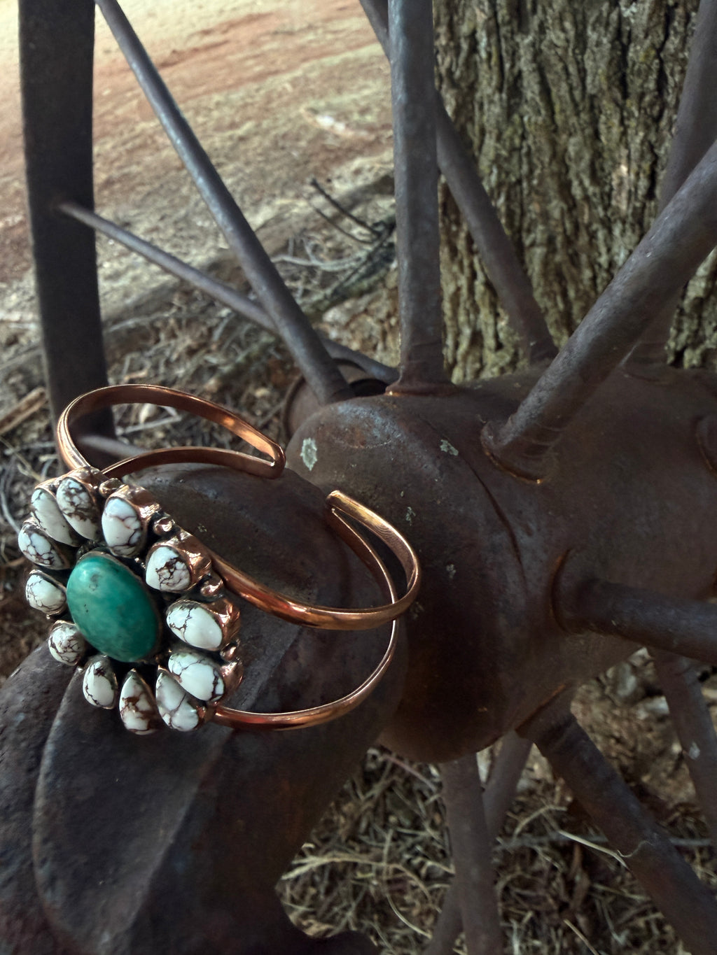 Handcrafted Copper Wild Horse & Turquoise Floral Jewelry Set
