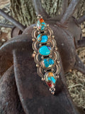Handcrafted Copper Spiny Oyster & Turquoise Adjustable Ring (7-9)
