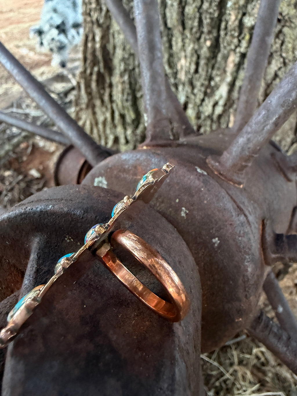 Handcrafted Copper Spiny Oyster & Turquoise Adjustable Ring (7-9)