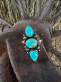Handcrafted Copper Triple Turquoise Adjustable Ring (7-9)