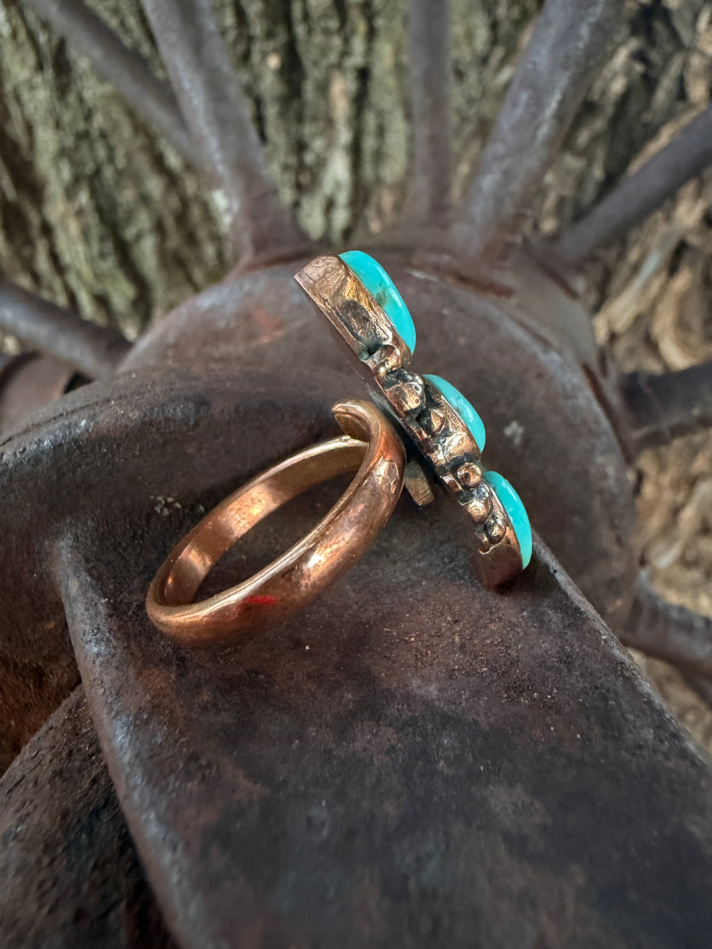 Handcrafted Copper Triple Turquoise Adjustable Ring (7-9)