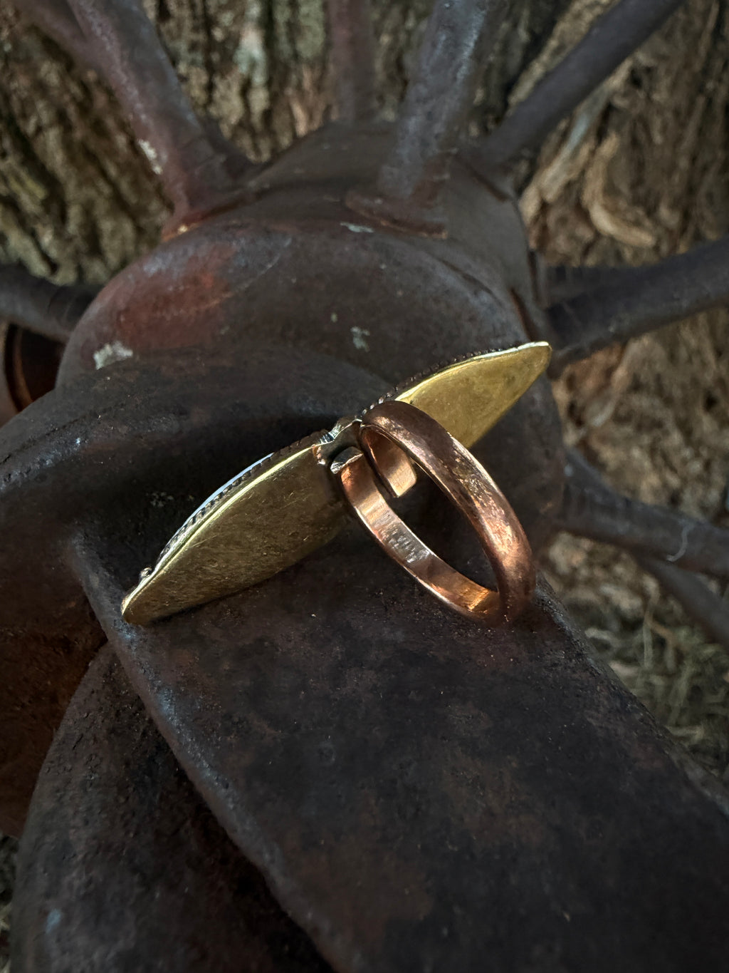 Handcrafted Copper Double White Buffalo Adjustable Ring (Size 6–8)