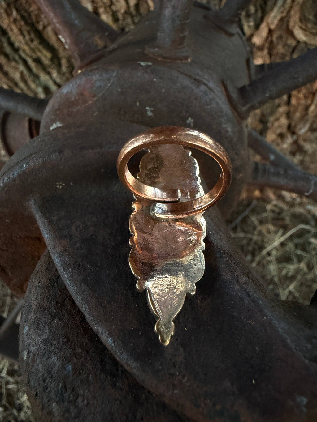 Handcrafted Copper Spiny Oyster & Turquoise Adjustable Ring (6-8)