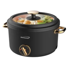 Brentwood® 2.6-Qt. 700-Watt Multifunction Electric Hot Pot Cooker with Ceramic Nonstick Coating and Food Steamer, Black