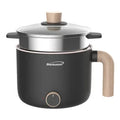 Brentwood® 1.6-Qt. 600-Watt Multifunction Electric Hot Pot Cooker with Ceramic Nonstick Coating and Stainless Steel Food Steamer, Angled Handle (Black)