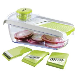 Brentwood® Mandolin Slicer with 5-Cup Storage Container and 4 Interchangeable Stainless Steel Blades