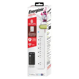 Energizer® Connect 6-AC Outlet 1,200-Joules Smart Wi-Fi® Surge Protector Power Strip, 3-Ft. Cord with Angled Plug, EIS3-1004-WHT