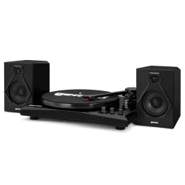Gemini® 60-Watt 3-Speed Belt-Drive Manual Suitcase Turntable with External Speakers, Bluetooth®, 45-RPM Adapter, Stereo Cartridge, and Stylus, TT-900B (Black)