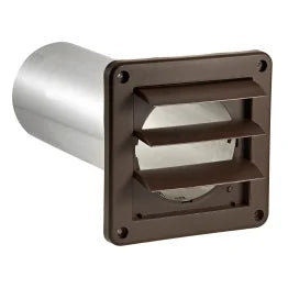 Lambro® 4-In. Plastic Wall Exhaust Louvered Dryer Vent with 11-In. Pipe, No Interior Trim Plate (Brown)
