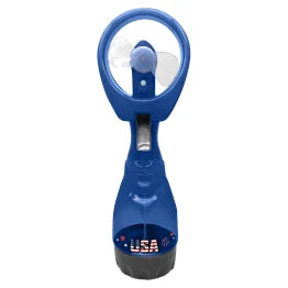 Celebrate 250™ 1-In. Portable Misting Fan with 2 Soft-Flex Blades, 1 Speed, Ice-Capable 6-Oz. Water Reservoir, Quiet, Battery Operated (Blue)