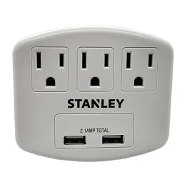 STANLEY® PlugMax Grounded Wall Tap, 3 Outlets and 2 USB-A Ports, 30407