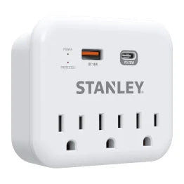 STANLEY® 3-AC Outlet 2-USB Port 600-Joules SurgePro 3 USB Extreme Surge Protector Wall Tap with PD Fast Charging and Integrated Phone Shelf, 30423