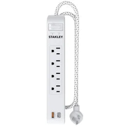 STANLEY® 4-AC Outlet 2-USB Port 600-Joules SurgeMax Surge Protector Power Strip with PD, 6-Ft. Fabric-Braided Cord with Low-Profile Plug, 33253