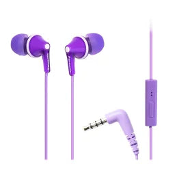 Panasonic® ErgoFit Wired In-Ear Earbud Headphones with In-Line Mic/Call Remote and Right-Angle 3.5-mm TRRS Connector, RP-TCM125 (Purple)