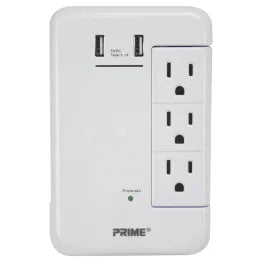 Prime® 6-AC Swiveling Outlet and 2-USB Port 1,200-Joules Surge Protector Wall Tap, PBRUSB346S-A